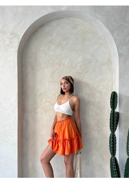 Mtxdpn Çingene Keten Etek Turuncu S24808 (Beden: M) modelleri