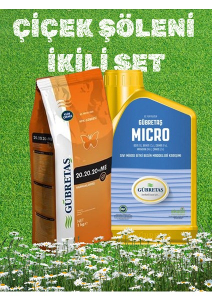 Çiçek Şöleni Ikili Set Çiçek Ağaç Bakım Gübre Seti 20.20.20+Me 1 kg - Micro 1 Lt