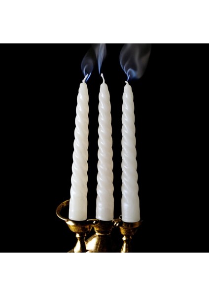 3'lü Parlak Krem - İtalyan Burgulu - Şamdan Mum- Kıvrımlı Mum-