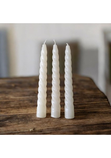 3'lü Parlak Krem - İtalyan Burgulu - Şamdan Mum- Kıvrımlı Mum-