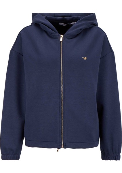 Kapüşon Yaka Düz Lacivert Kadın Sweatshırt M5WL-SWT1002