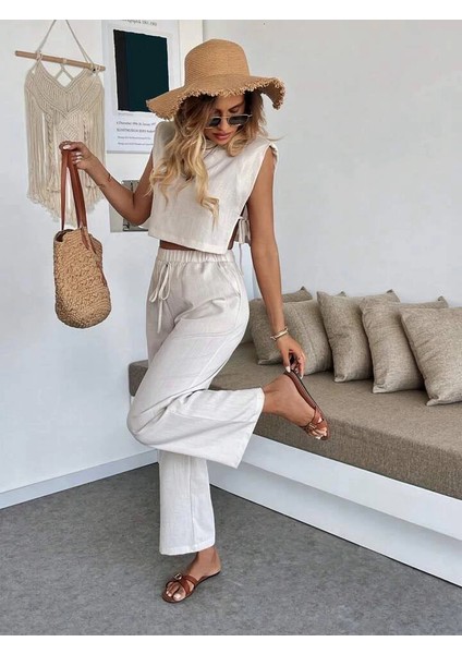 Mtxdpn Yan Bağlama Detaylı Pantolonlu Takım Bej (Beden: M) fiyatları