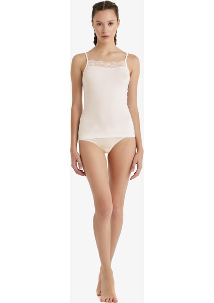 Kadın Atlet Dantelli Ince Askılı 1353 - Krem fırsatları