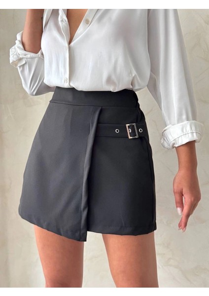 Mtxdpn Kadın Tokalı Şort Etek Siyah S25449 (Beden: S)