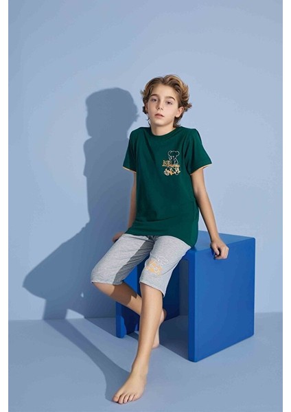 Erkek Çocuk T-Shirt Bermuda Alt Penye Süprem Bisiklet Yaka Orta Kalın Pijama TAKIMI-3930