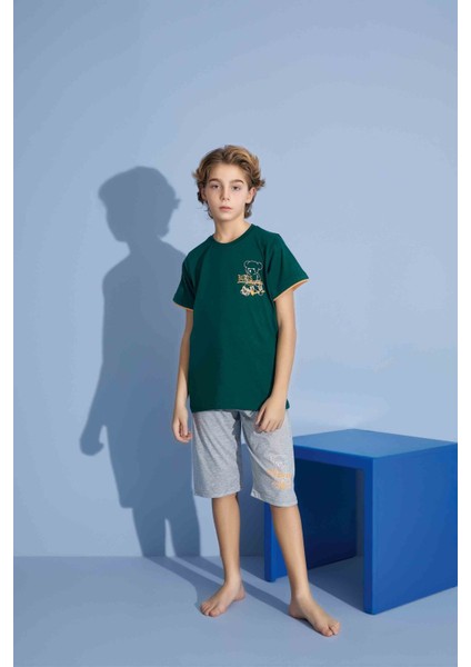 Erkek Çocuk T-Shirt Bermuda Alt Penye Süprem Bisiklet Yaka Orta Kalın Pijama TAKIMI-3930 modelleri