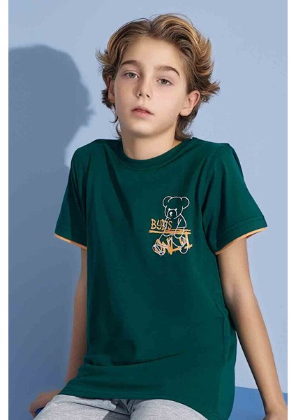 Erkek Çocuk T-Shirt Bermuda Alt Penye Süprem Bisiklet Yaka Orta Kalın Pijama TAKIMI-3930 fırsatları