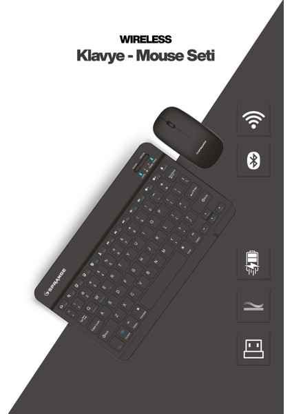 Tablet ve Telefonlar Için Bluetooth - Wireless Klavye ve Mouse Set