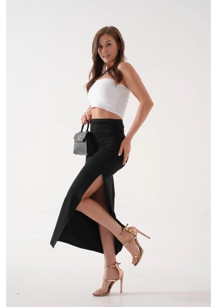 Mtxdpn Uzun Yırtmaçlı Ince Kumaş Etek Siyah (Beden: S) fırsatları