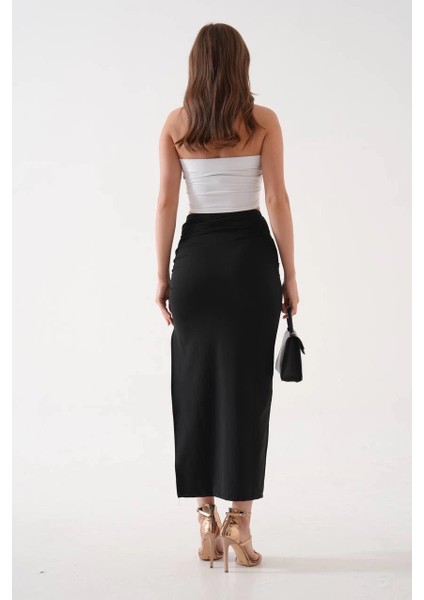 Mtxdpn Uzun Yırtmaçlı Ince Kumaş Etek Siyah (Beden: S) indirimleri