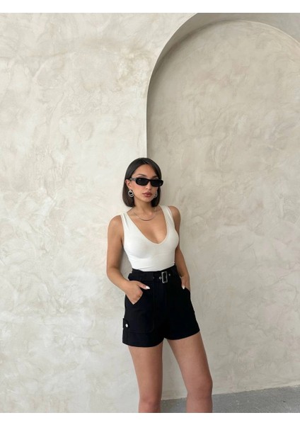 Mtxdpn Kemer Detaylı Gabardin Şort Siyah S25289 (Beden: Xl) fırsatları