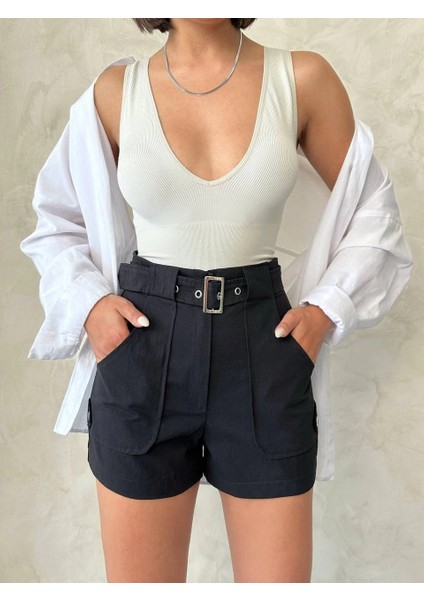 Mtxdpn Kemer Detaylı Gabardin Şort Siyah S25289 (Beden: Xl) indirimleri