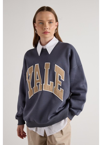 Kadın Füme Nakışlı Şardonlu Oversize Sweatshirt 30080 modelleri