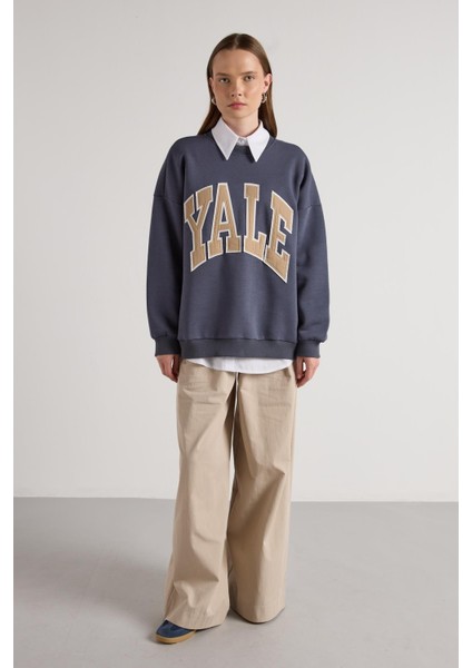 Kadın Füme Nakışlı Şardonlu Oversize Sweatshirt 30080 fırsatları