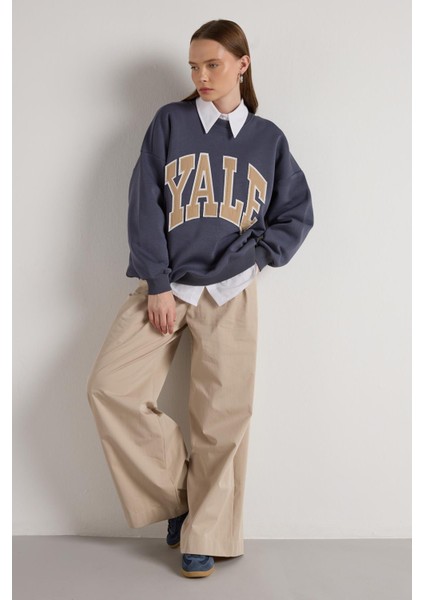 Kadın Füme Nakışlı Şardonlu Oversize Sweatshirt 30080