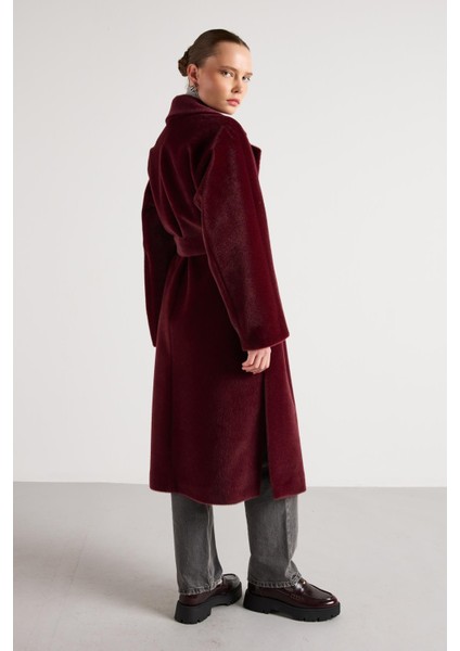 Pelüş Astarlı Uzun Kemer Detaylı Kaban Bordo fırsatları