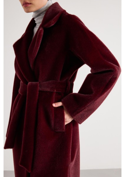 Pelüş Astarlı Uzun Kemer Detaylı Kaban Bordo indirimleri