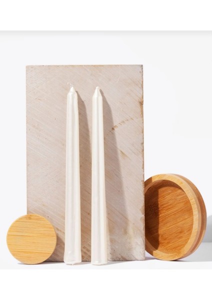 2'li Metalik İnci Beyaz-Şamdan Mum-Konik Mum