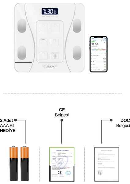 Dijital Baskül Yağ Su Kas Vücut Kitle Endeksi Kilo Ölçer 2 Ad Pil Hediyeli Smartness Tartı indirimleri