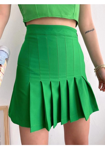 Mtxdpn Pileli Düğmeli Etek Açık Yeşil S24811 (Beden: L)
