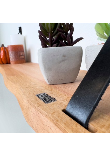 Duvar Rafı 70X19CM, Kitaplık ve Resim Rafı, Massif Kayın Ahşap, Deri Askı fiyatları