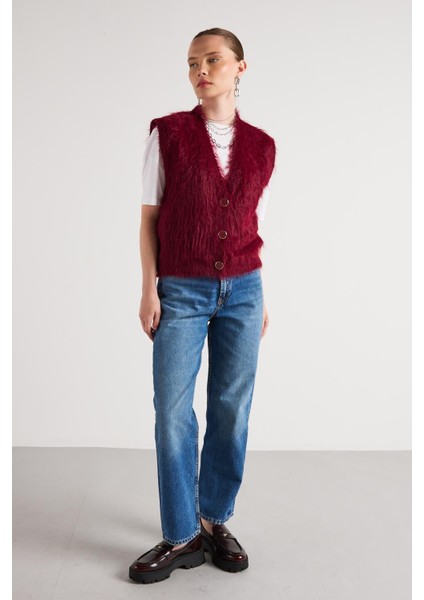 Pelüş Triko Yelek Bordo fiyatları