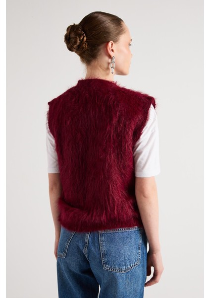 Pelüş Triko Yelek Bordo modelleri