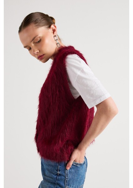 Pelüş Triko Yelek Bordo fırsatları