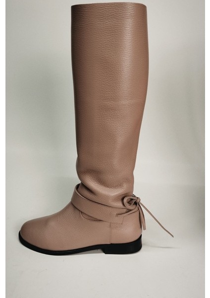 Kadın Hakiki Deri Körüklü Yarım Astar Pudra Floter Çizme