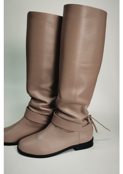 Kadın Hakiki Deri Körüklü Yarım Astar Pudra Floter Çizme modelleri