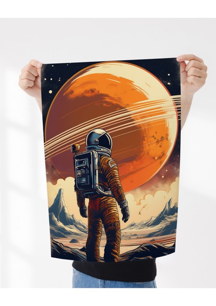 Rosa Art Çerçevesiz Poster | Vintage Astronot ve Mars Gezegen Posteri,uzay,ölçü Seçenekli,duvar Dekorasyonu