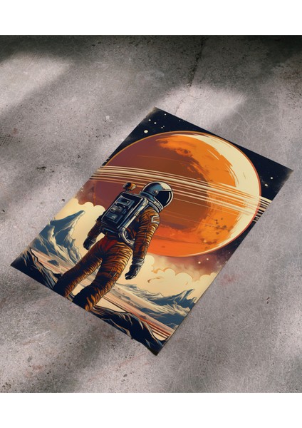 Rosa Art Çerçevesiz Poster | Vintage Astronot ve Mars Gezegen Posteri,uzay,ölçü Seçenekli,duvar Dekorasyonu