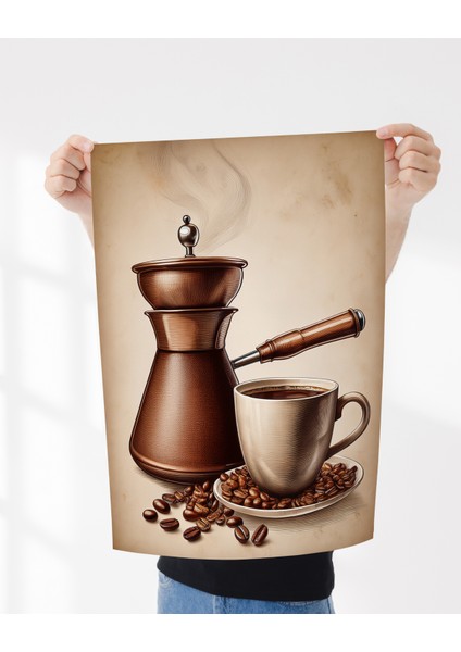 Çerçevesiz Poster,vintage Türk Kahvesi Cezve ve Fincan Duvar Poster,kahve Çekirdeği Konsepti