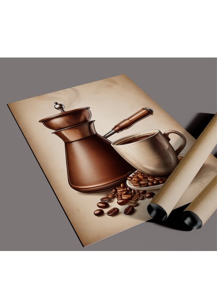 Çerçevesiz Poster,vintage Türk Kahvesi Cezve ve Fincan Duvar Poster,kahve Çekirdeği Konsepti fırsatları