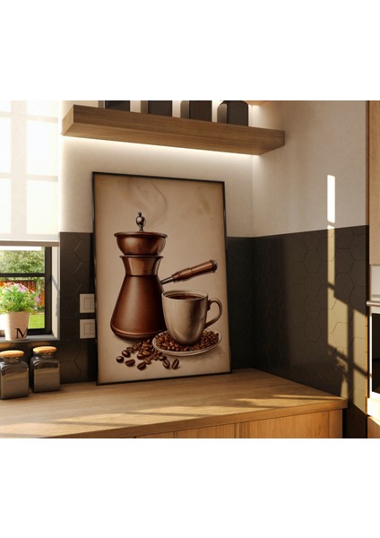 Çerçevesiz Poster,vintage Türk Kahvesi Cezve ve Fincan Duvar Poster,kahve Çekirdeği Konsepti