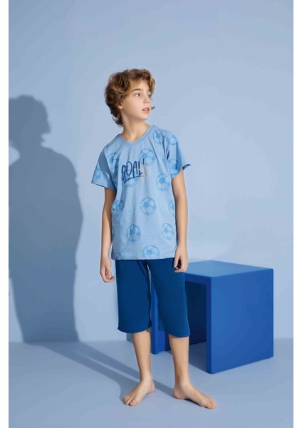 Erkek Çocuk Goal T-Shirt Bermuda Alt Penye Süprem Bisiklet Yaka Orta Kalın Pijama TAKIMI-3938 modelleri