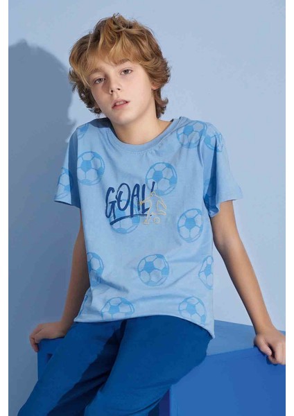 Erkek Çocuk Goal T-Shirt Bermuda Alt Penye Süprem Bisiklet Yaka Orta Kalın Pijama TAKIMI-3938 fırsatları