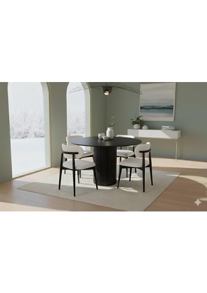 Modern Ahşap Yuvarlak Zenit Yemek Masası Takımı – 4 Kişilik, Zarif ve Dayanıklı Tasarım