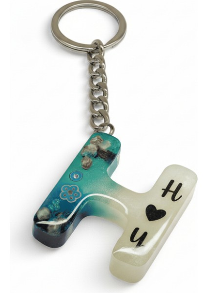 H Harfi - Kişiye Özel - Epoksi Reçine Anahtarlık - El Yapımı - Çelik Tokalı