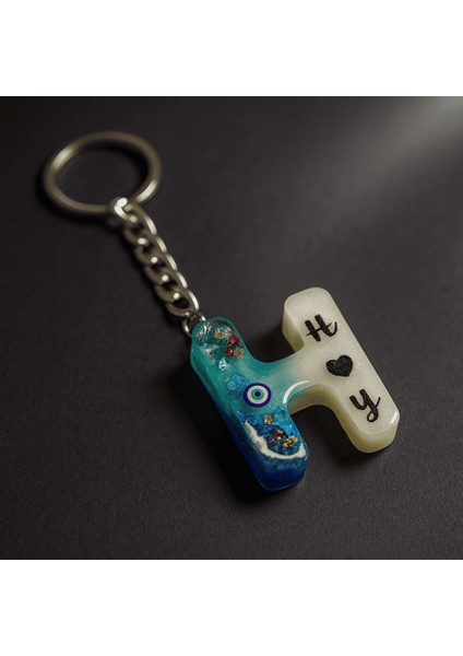 H Harfi - Kişiye Özel - Epoksi Reçine Anahtarlık - El Yapımı - Çelik Tokalı modelleri