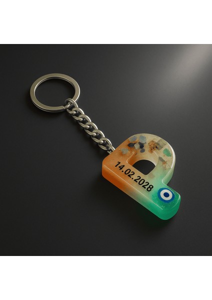 P Harfi - Kişiye Özel - Epoksi Reçine Anahtarlık - El Yapımı - Çelik Tokalı modelleri