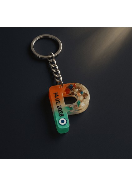 P Harfi - Kişiye Özel - Epoksi Reçine Anahtarlık - El Yapımı - Çelik Tokalı fırsatları