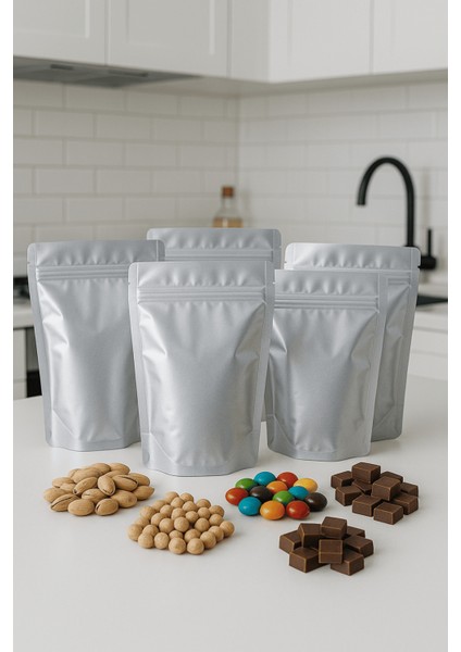 Kilitli Alüminyum Doypack Kahve Kuruyemiş Bakliyat Kedi Köpek Kuş Yemi Saklama Torbası 20X30 cm 50LI fiyatları