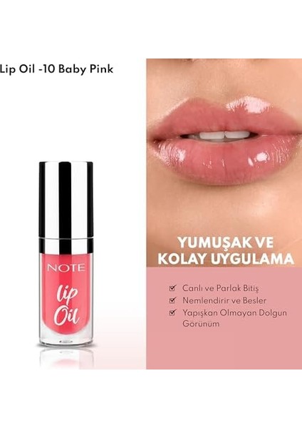 Note Lip Oil 10 Baby Pink Nemlendirici ve Parlatıcı Dudak Bakım Yağı, Pembe fiyatları