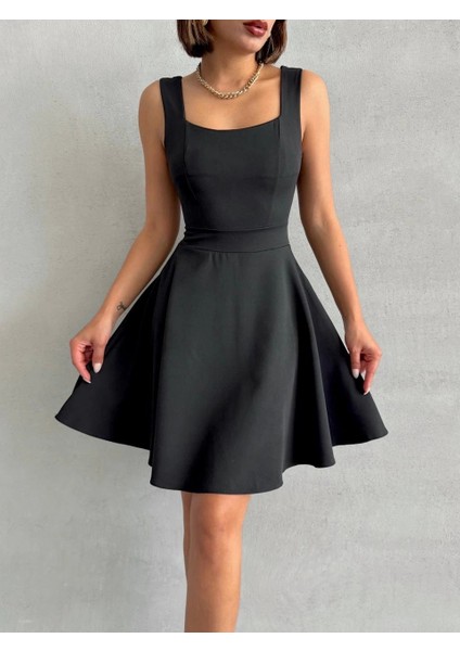 Mtxdpn Kadın Kare Yaka Kısa Elbise S251188 Siyah (Beden: M)