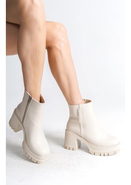 Lısse Fermuarlı Ortopedik Taban Kalın Topuklu Kadın Bot Ckt - Krem fiyatları