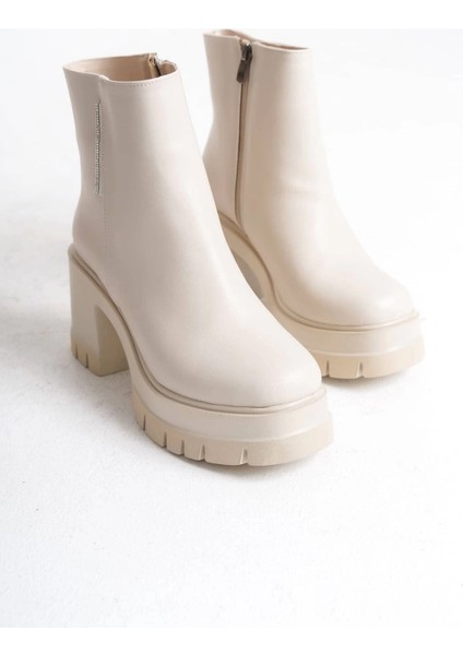 Lısse Fermuarlı Ortopedik Taban Kalın Topuklu Kadın Bot Ckt - Krem indirimleri