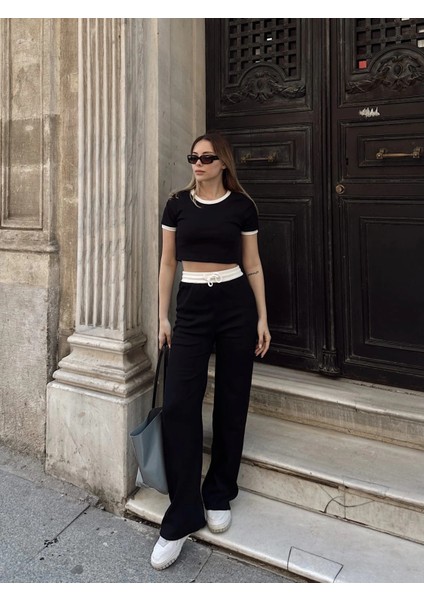 Mtxdpn Crop Pantolon Biyeli Takım Siyah (Beden: S)