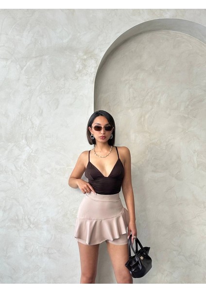 Mtxdpn Valonlu Fırfırlı Şort Bej S24683 (Beden: S) fırsatları