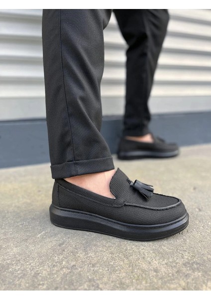 JY154 Blaze Bağcıksız Püsküllü Keten Erkek Günlük Spor Klasik Ayakkabı Kst - Siyah